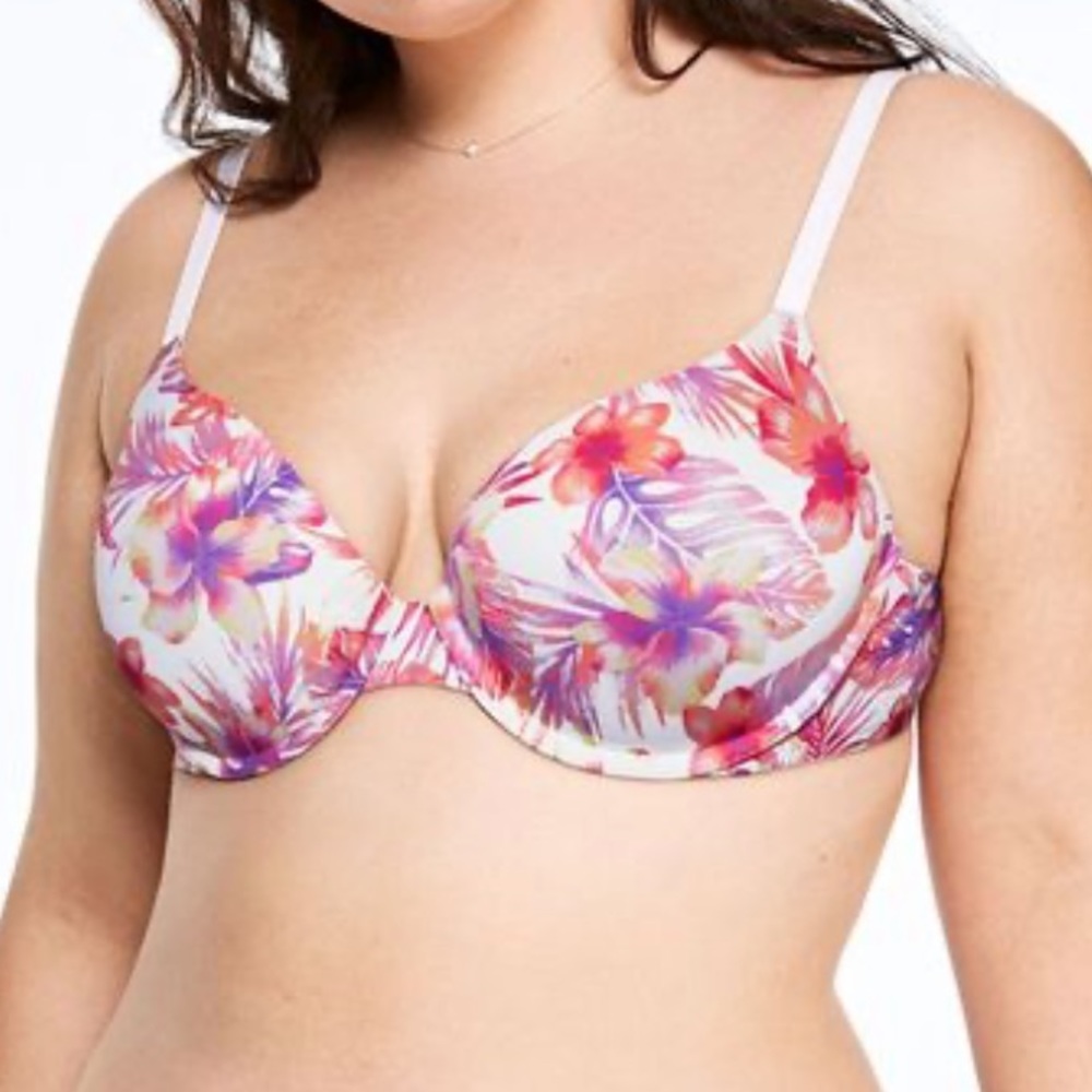 Victorias Secret PINK white wear everywhere floral adjustable pushup bra 32DD